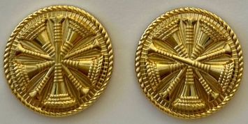5 - BUGLES - CHIEF 15/16" GOLD DISC COLLAR PINS - SOLD IN PAIRS.